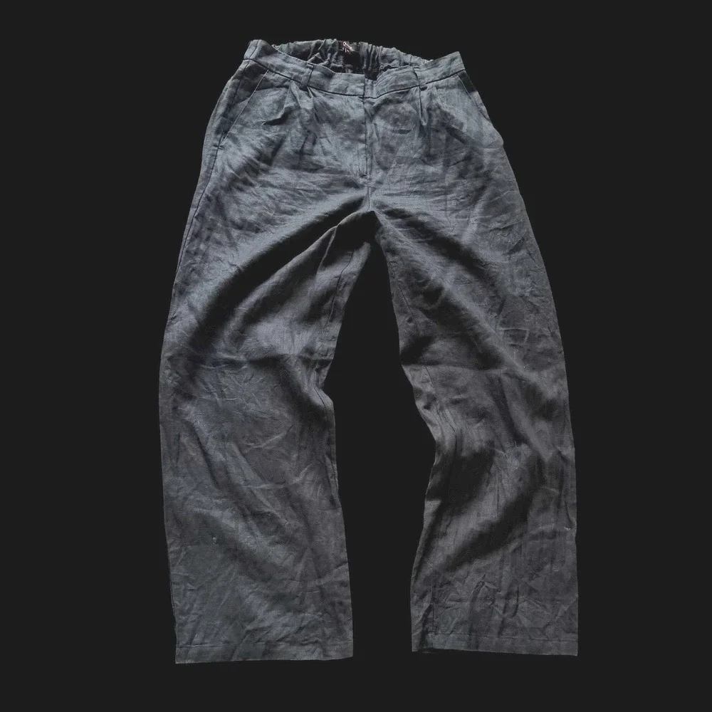 Quince 100% European Linen Pleated Trouser Black Wide Leg Pants Womens 10
